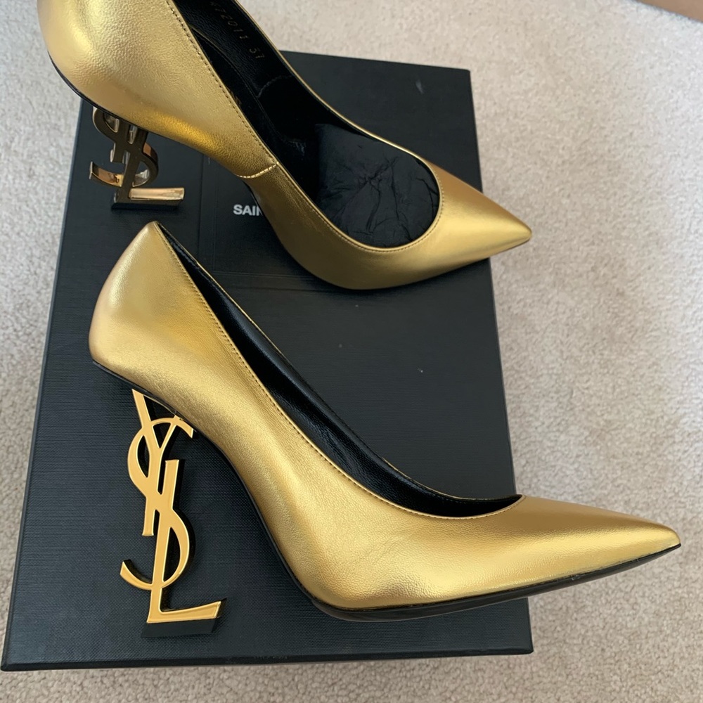 SOLD YSL Gold Opyum Leather Pumps 110mm